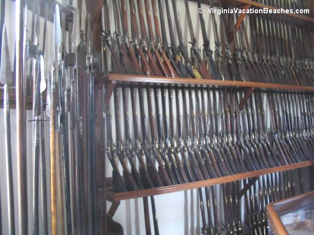 Guns displayed in Magazine & Guardhouse building - Williamsburg Colony - Virginia